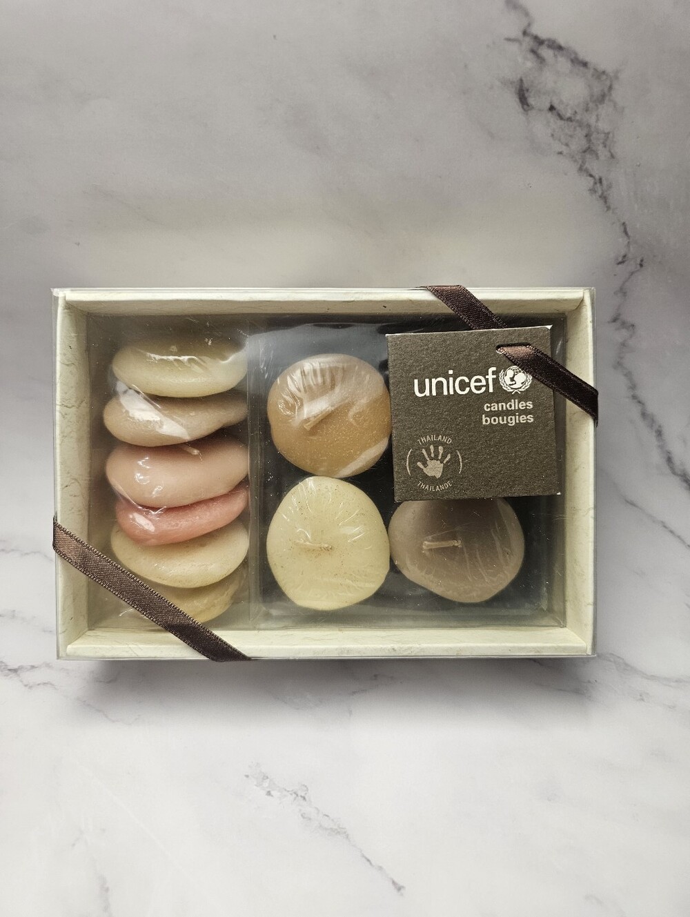 Vintage UNICEF Thailand Pebble Candles Set New